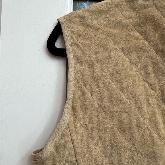 Vintage Ann Taylor 100% Leather Suede Tan Quilted Zip Front Vest Size Medium M - Picture 6 of 11